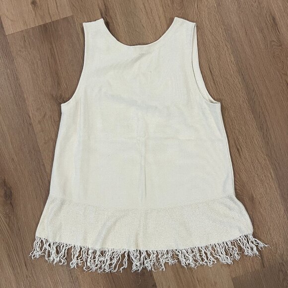 Theory White Sleeveless Blouse Tank Fringe Size Small - Picture 3 of 5